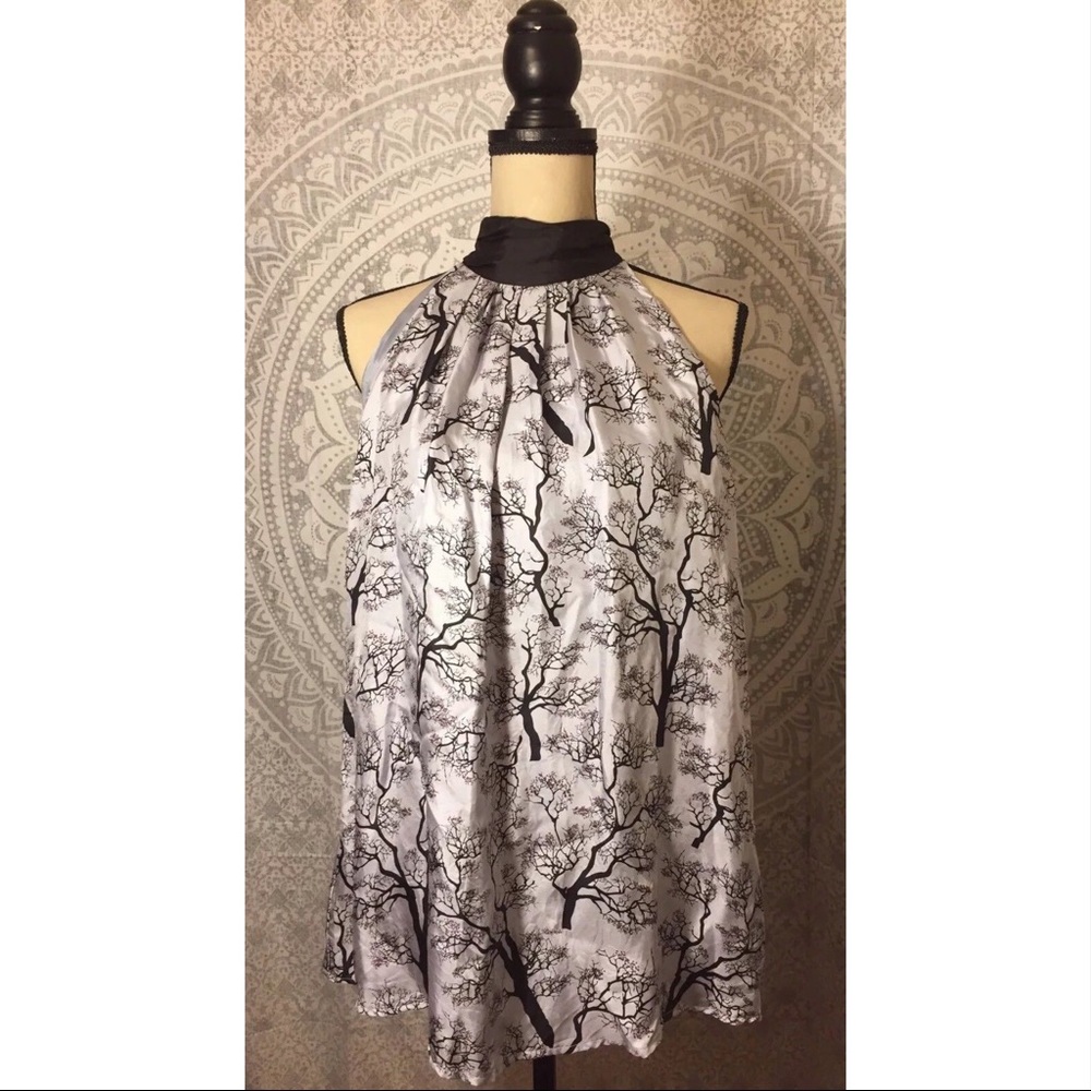 GRACE & DESIRE Tree Print Boho Silk Sleeveless Top